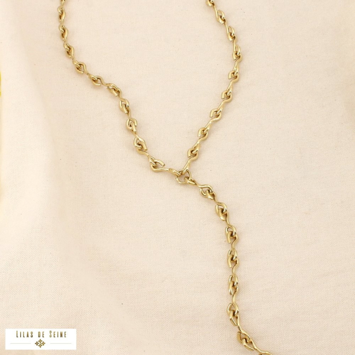 Collier forme Y acier inoxydable maille entrelacée 0126523 doré
