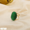 Bague ouverte acier cabochon ovale verre facetté 0426509 vert foncé