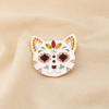 Broche aimantée chat métal émail strass 0526524 blanc