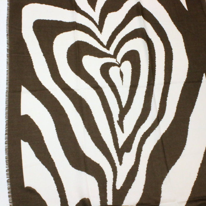 Foulard viscose motif cœur abstrait bords frangés 0726532 marron