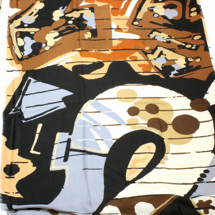 Foulard viscose motif géométrique abstrait frange 0726535 taupe
