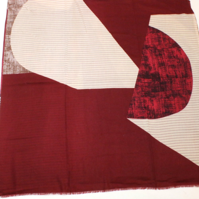 Foulard viscose motif géométrique bords frangés 0726552 rouge bordeaux