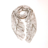Foulard viscose motif feuillage baroque bord frangé 0726553 taupe