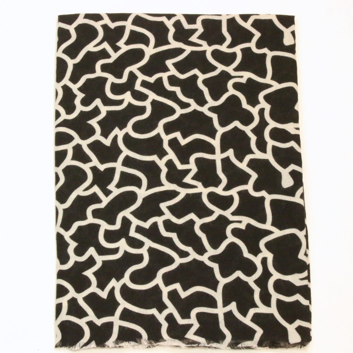 Foulard viscose motif graphique bord frangé 0726558 noir
