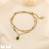 Bracelet acier inoxydable double rang pierre cristal 0226557 vert