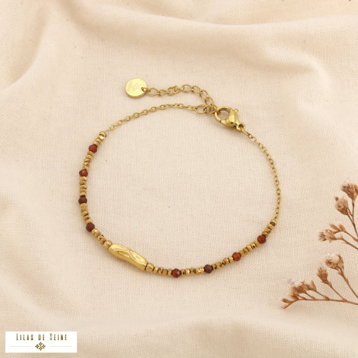 Ensemble 5 bracelets acier cristal pierre polyester 0226558 marron