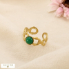 Bague ouverte acier inox maillons entrelacés pierre 0426528 vert
