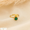 Bague ajustable acier double rond cabochon pierre 0426536 vert