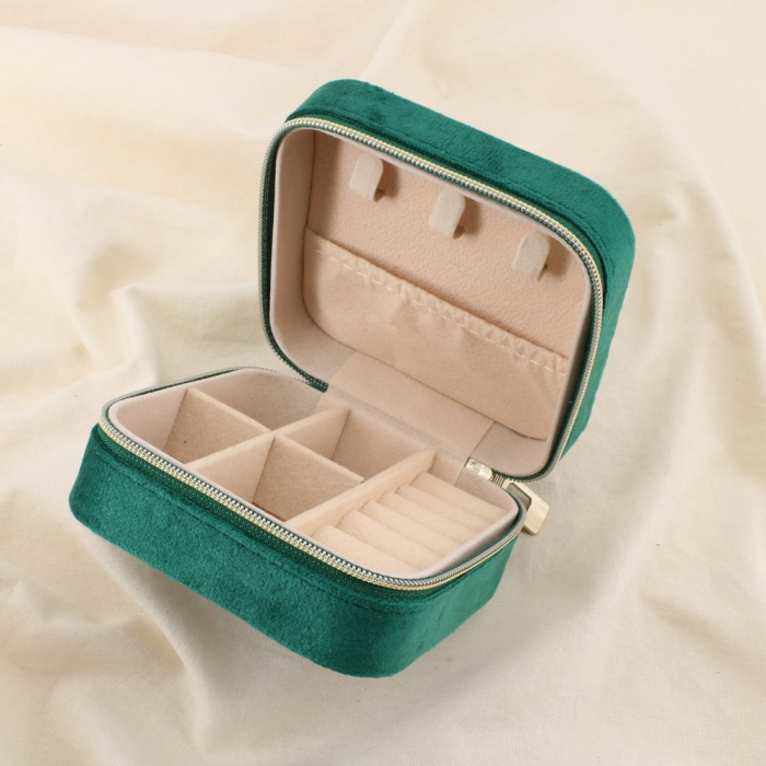 Boîte à bijoux en velours fermeture éclair doré 0626521 vert