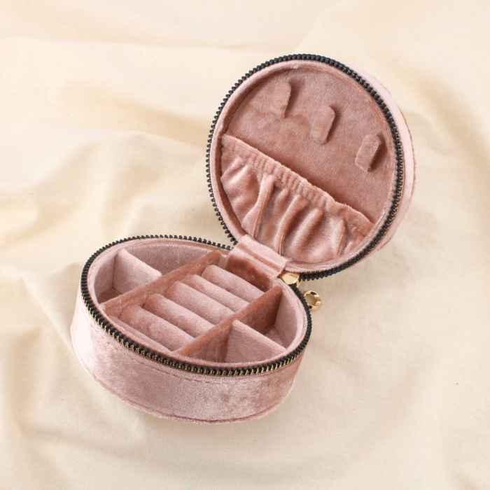 Boîte à bijoux velours matelassé fermeture éclair 0626522 rose nude