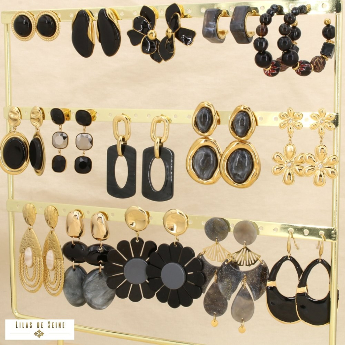 Ensemble 15 boucles d'oreilles acier nuance noir 0326592 noir
