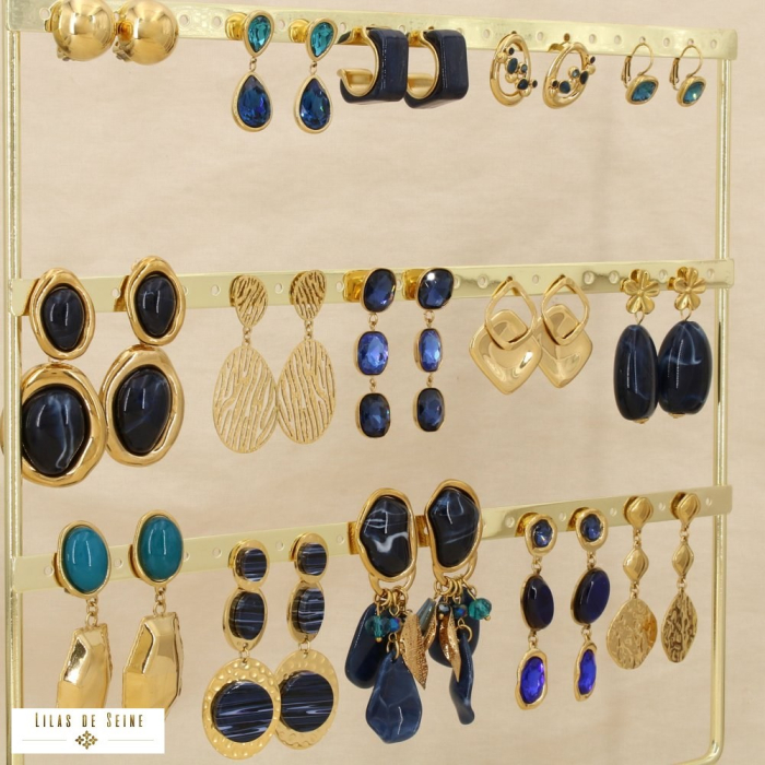 Ensemble 15 boucles d'oreilles acier nuance marine 0326596 bleu foncé
