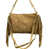 Sac porté épaule cuir véritable façon daim franges 0925510 beige