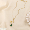 Collier acier inox cristal ondulé goutte facettée 0126531 vert