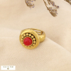Bague élastique acier bille cabochon rond pierre 0426525 rouge bordeaux