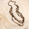 Collier SAUTOIR multirangs métal résine léopard 0126548 marron