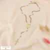 Collier Y chapelet acier billes Vierge Marie croix 0126515 doré