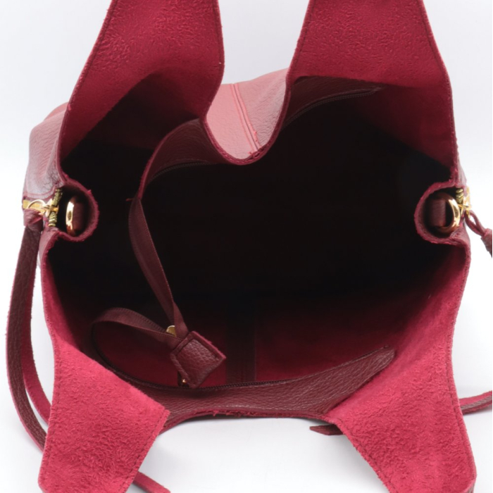 Sac porté épaule Flora&Co simili-cuir grainé pochette amovible zips latéraux 0926518 rouge bordeaux