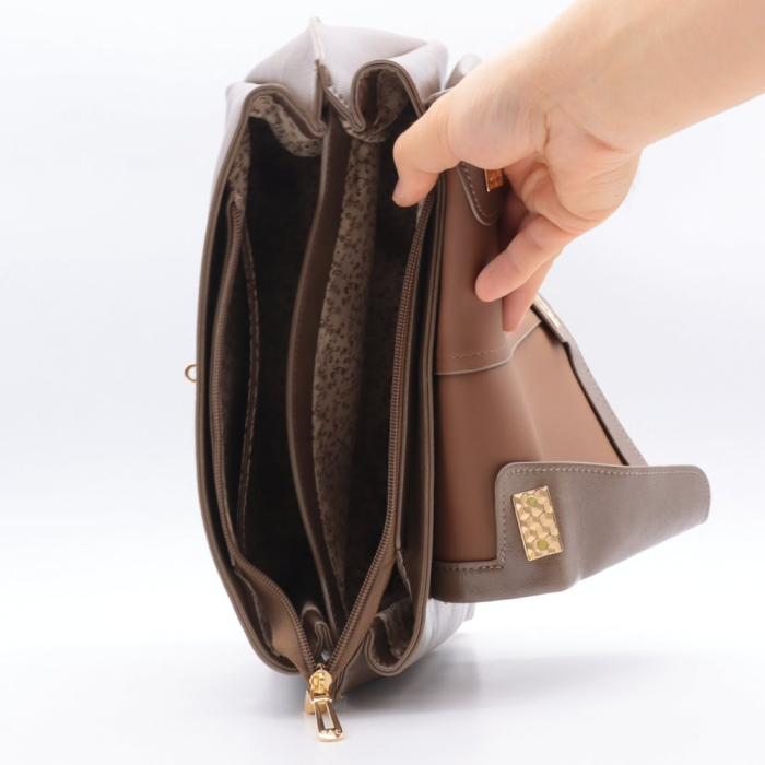 Sac à main Flora&Co simili-cuir aspect pleine fleur rabat fermoir tourniquet 0926521 taupe