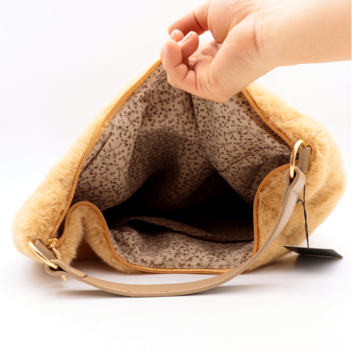 Sac hobo porté épaule Flora&Co fausse fourrure synthétique 0926529 naturel/beige